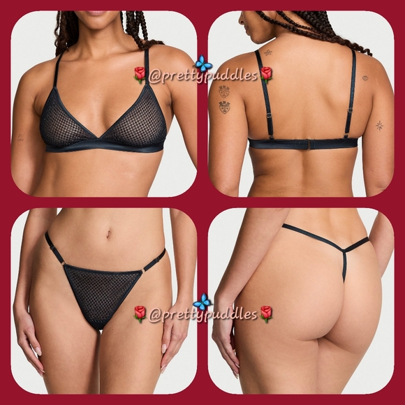 💎 XXL 2pc VS Very Sexy Ziggy Glam Shine Fishnet Bralette & V-String Set 💎 - Picture 2 of 16